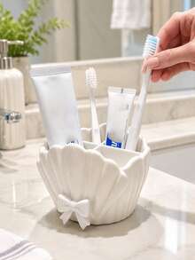 Bow & Shell Shaped 4-Compartment Storage Rack, Suitable For Toothbrushes, Toothpaste And Makeup Brushes, Ideal For Pool Parties, Picnics, Camping And Home Use, Plastic Material, Can Store Mugs, Perfect Gift - Multicolor - View 5