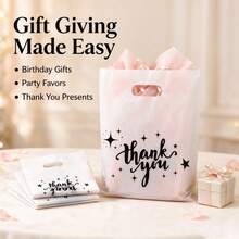 150/30/3pcs White "Thank You" Design Plastic Gift Bag Set - Durable, Stylish, Reusable, 3 Sizes (Small, Medium, Large), Suitable For Retail Or Gift Shop Packaging, Gift Bags, Gift Wrapping, Party Favor Bags, Sturdy Structure, Compact And Portable, Halloween/Christmas/Valentine's Day Gift Bags - White Gift Bag - View 3