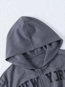 Autumn/Winter Big Girls Fashion Casual Letter Print Hooded Jumpsuit - Dark Grey - View 4
