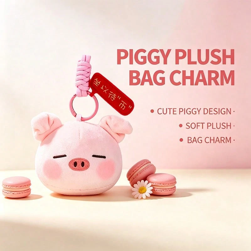 Miniso Piglet B-Bob Series Plush Blessing Charm, Cute Cartoon Character Stuffed Pendant, Soft Plush Fabric, Bag & Keychain Accessory, Desktop Ornament, Sweet Collectible Gift For Fans(1PC) - Multicolor - View 1