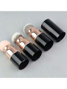 3-In-1 Premium Mini Portable Makeup Brush Set With Dust-Proof Cover, Detachable Foundation, Powder, And Blush Brushes, Customizable Combination, Includes Foundation Sponge Head, Angled Foundation Brush Head, Powder Brush Head, One Set Meets Daily Simple Makeup Needs, Convenient For Travel And Easy Storage, Soft Skin-Friendly Bionic Fiber Bristles, Thickened Aluminum Tube For Secure And Non-Deformable Bristle Attachment - Multicolor - View 6