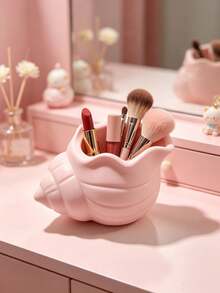 Creative Seashell Shaped Makeup Brush Holder, Smooth Shell Texture One-Piece Molded, Rounded Opening For Easy Access, Stores Eyebrow Pencils And Lipsticks, Combines Storage Function And Decorative Beauty - Multicolor - View 4