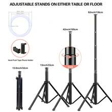 UEGOGO 10-Inch Ring Light (With Adjustable Tripod And Ball Head) - Portable LED Lighting Kit With Phone Holder; Suitable For Makeup, Selfie, Video Call, Live Streaming, Photography And Social Media Content Creation. Perfect As A Holiday Gift. - Black - View 2