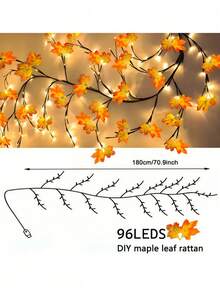 1pc 96 LED Maple Vine Fairy Lights, USB Powered, 8 Lighting Modes, Flexible Maple Leaf String Lights, Autumn Indoor Decoration, Suitable For Living Room And Bedroom, Halloween Party Atmosphere Light - M11 Maple Leaf Rattan - View 10