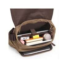 MENS MILITARY INSPIRED CANVAS LEATHER CROSSBODY BAG, VINTAGE SATCHEL SHOULDER MESSENGER FOR UNI TRAVEL CASUAL DAILY USE, HANDS-FREE ORGANISER - Black - View 2