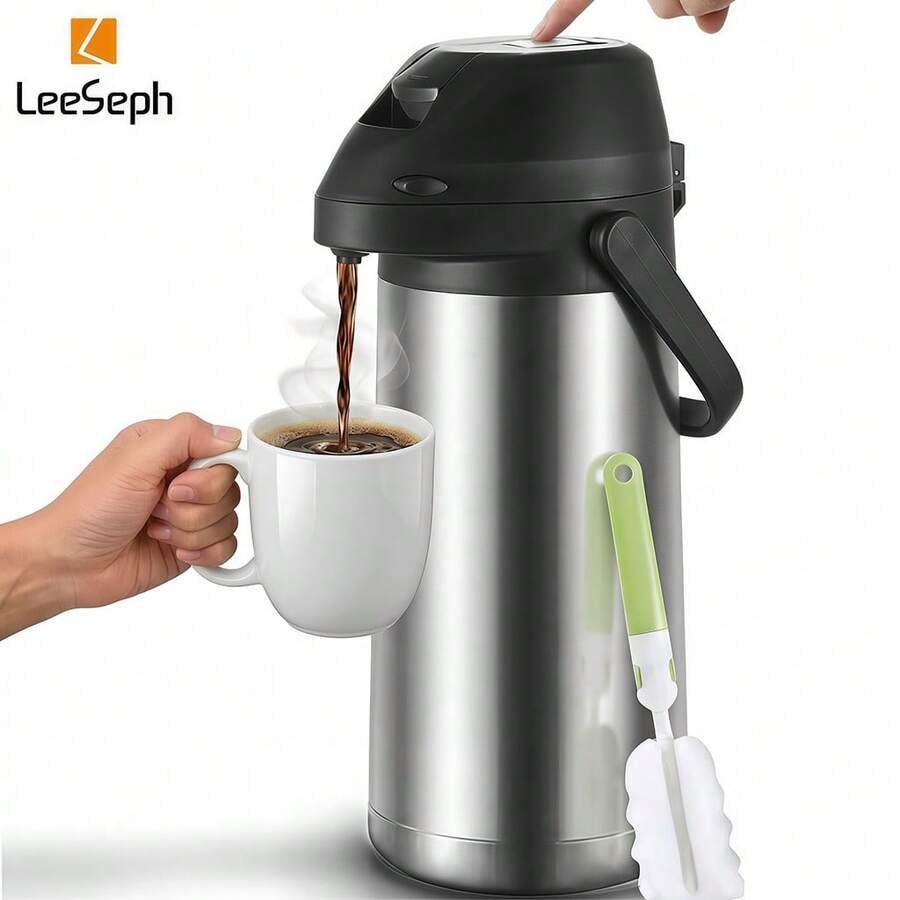 L LEESEPH 1.9L/64oz Stainless Steel Cold Water Pitcher With Lid And Cleaning Brush, 24-Hour Insulated Iced Tea Pot, Cold Beverage Dispenser, Suitable For Iced Tea, Coffee, Juice, Milk, Drinks