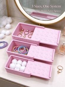 3pcs/1pc Pink Floral Embossed Sliding Lid Jewelry Storage Box, Aesthetic Desktop Trinket Organizer, Holder For Necklaces, Earrings, Rings & Pearls, Cute Home Decor & Gift For Women Girls - Multicolor - View 3
