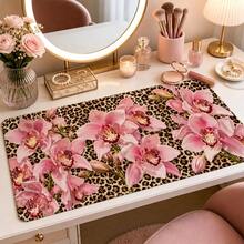 Pink Orchid And Leopard Print Extended Mouse Pads, Glam Floral Animal Pattern Large Desk Mats, Smooth Fabric Surface For Keyboard, Laptop, Home Office, Bedroom And Vanity Decor, 4 Sizes Available - View 1