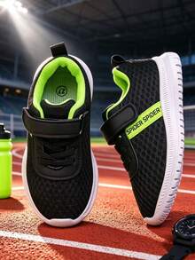 1 Pasang Sepatu Lari Olahraga Anak, Desain Jaring Bernapas, Unisex Untuk Anak Laki-laki dan Perempuan, Ringan dan Nyaman, Cocok Untuk Lari Musim Semi, Musim Panas, Musim Gugur, Sekolah, dan Pemakaian Sehari-hari - Hitam - View 3