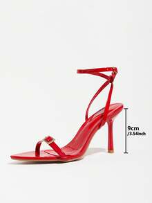 Elegant Sexy Red Open Toe Stiletto Sandals, Cross Back Strap Heels With Rhinestone Square Buckle For Party Banquet - Red - View 4