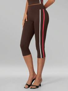 MFVIM Women's Autumn/Winter Colorblock Striped Sports Mid-Length Pants, Suitable For Daily Commute, Outdoor Jogging, Cycling, Yoga, Pilates, Gym Workout - Coffee Brown - View 7