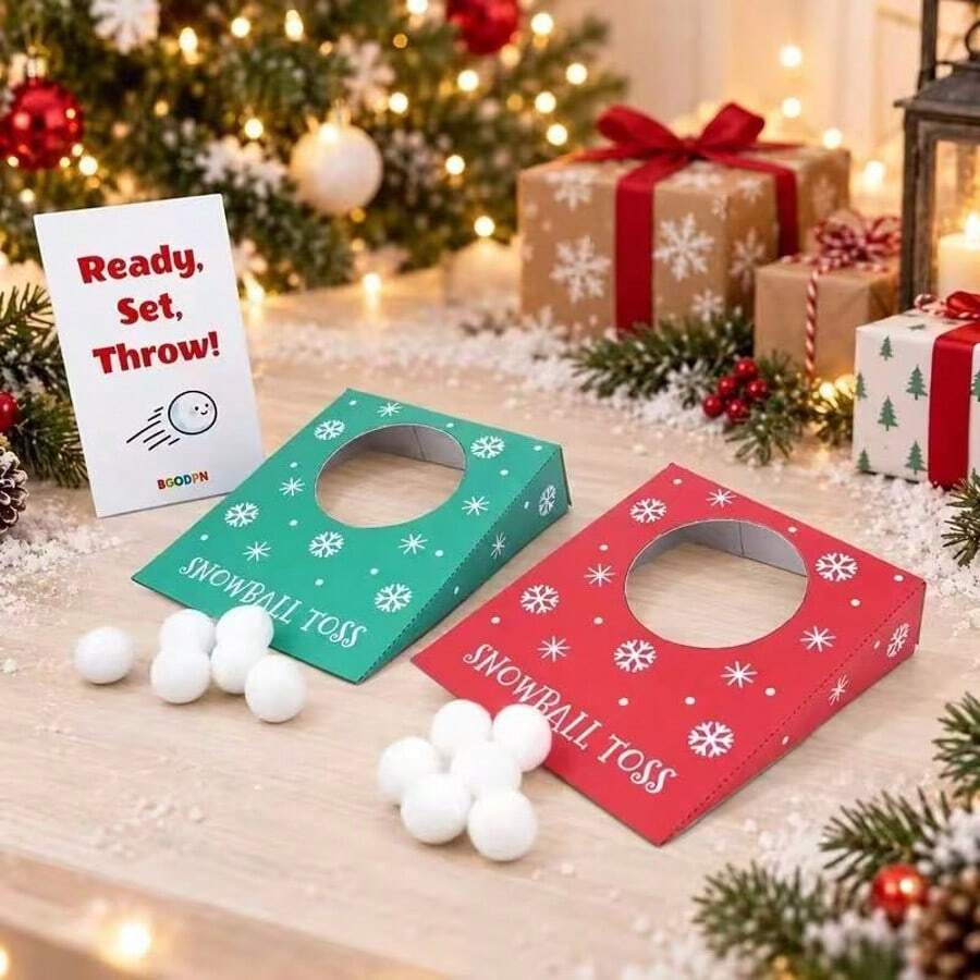 1pc Christmas Snowball Toss Game Set, Desktop Ball Throwing Game Card Box, Holiday Party Interactive Game Props, Suitable For Family Interaction, Party Celebration Games, Christmas/New Year Party Game Props - Multicolor - View 1