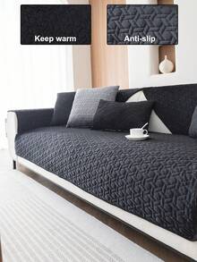 1pc Geometric Quilted Velvet Sofa Cushion, Minimalist Style, Non-Slip Back, Pet-Friendly, Soft Multi-Functional Anti-Dirt Anti-Dust, Holiday Decor Sofa Cover, Suitable For Backrest, Armrest, All Seasons - Black - View 1