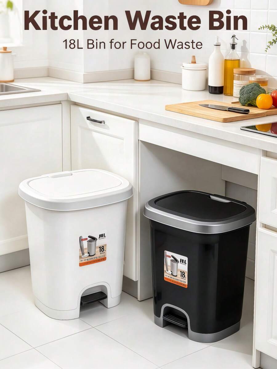 Portable 18L Foot Pedal Plastic Trash Can With Lid, Sealed Odor Proof Waste Bin, Hands-Free Garbage Storage Bucket, Multi Color Available For Kitchen Bathroom Bedroom Home Organization - Multicolor - View 1