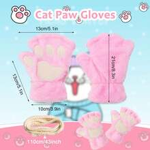 Cute Plush Cat Paw Winter Warm Half Finger Gloves For Girls, Adorable Halter Korean Cartoon Thick Plush Children Hand Gloves - Multicolor - View 11