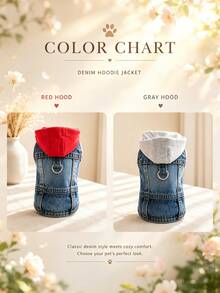 Custom Embroidered Dog Denim Jacket Vest With D-Ring Chest Strap And Hood | Personalized Puppy Denim Coat, Suitable For Small Dogs, Medium Dogs And Cats, Fits Poodles, Bichons, Teddy Dogs And Other Small Breeds - Multicolor - View 9