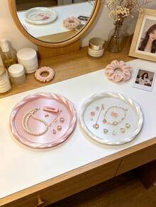 Creative 3D Printed Wave Round Jewelry Tray, Twisted Edge 3D Design, Multi-Functional Storage For Jewelry, Watches And Small Accessories, Minimalist Elegant, Suitable For Vanity, Bedroom Desk Art Decor - Multicolor - View 3
