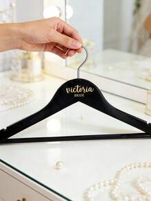 1pc Customized Personalized Engraved Wooden Hanger, Custom Name Text Laser Engraved, Smooth Non-Slip Hanger, Wedding Keepsake Gift For Bride, Bridesmaid, Maid Of Honor, Bridal Gown Display, Bridal Shower Party Favor - Multicolor - View 7