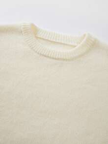 FOR BEAUTY Autumn/Winter Y2K Women's Apricot Round Neck Long Sleeve Knit Pullover, Solid Color Loose Fit Casual Fashion Commute Daily Wear Top - Light Apricot - View 8