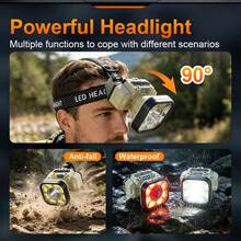 High Brightness Motion Sensor LED Headlight, Type-C Rechargeable, Switchable Headlight & Bicycle Light, COB White Light & Red Warning Light, Suitable For Cycling, Camping, Hiking, Fishing - Headlamp - View 9
