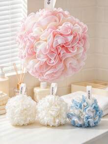 1pc Soft Mesh Bath Loofah, Two Tone Color Shower Sponge, Exfoliating Bath Pouf With Hanging Loop, Gentle Body Washing Puff For Shower Bathroom, Assorted Pastel Colors Holiday Essentials Christmas Bathroom Accessories - Multicolor - View 2