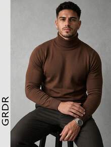 GRDR Men's Crew Neck Long Sleeve Sweater, Versatile Everyday Wear Knitted Pullover - Brown - View 1