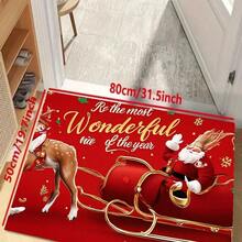 Christmas Santa Sleigh & Reindeer Print Floor Mat, Soft Flannel Square Rug, Machine Washable, Indoor Entryway Door Mat, Living Room Bedroom Holiday Party Decor, Christmas Gift - Multicolor - View 14