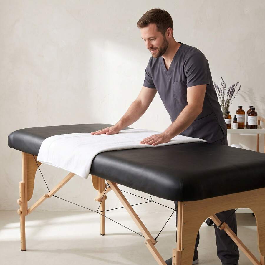 Professional Vinyl Massage Bed Cover - Waterproof, Stain-Resistant, Reusable, 34-Inch Universal Fitted Protector, Suitable For Massage Bed, Beauty Bed, SPA Bed, Durable, Wear-Resistant, Odorless, Easy To Clean Mattress Cover - Black - View 1