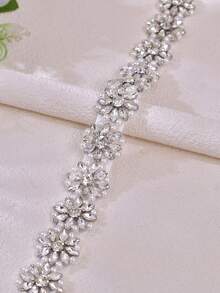 1pc Minimalist Rhinestone Flower Wedding Belt, Handmade Bridal Waistband, Women's Fashion Accessory Suitable For Party, Banquet Dress - Original White - View 7