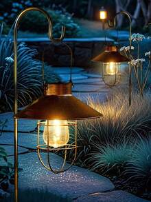 Solar Powered Hanging Lamp, Weather Resistant Metal Frame Warm LED Lantern, Outdoor Decorative Light For Garden Tree Patio Porch, Farmhouse Style Night Light For Wedding, Holiday & Backyard Decor - Multiple Styles - View 6