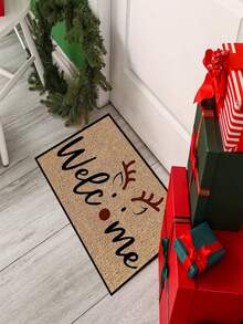 1pc Christmas Deer Welcome Door Mat, Fun Style All Season Faux Cashmere Material Entryway Rug, Machine Washable Door Mat, Suitable For Kitchen, Dining Room, Hallway, Bathroom, Bedroom, Patio Decor, Christmas Holiday Atmosphere Decoration - A - View 3