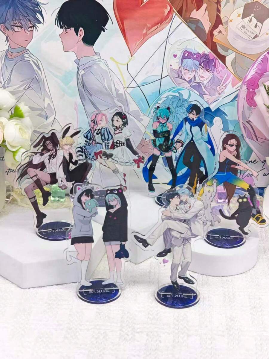 Set Stand Akrilik Pasangan Karakter Alien Stage, Stand Duo Anime Cosplay, Hadiah Dekorasi Meja Koleksi Penggemar Alien Stage - MultiWarna - View 1