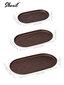 shoxil 1pc Decorative Wood Grain Plastic Tray, Multi-Purpose Oval Storage Dish, Suitable For Food, Jewelry, Cosmetics, Bathroom And Living Room,Bedroom Room Decor,Back To School - Tray - View 8