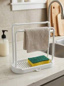 2pcs Kitchen Sink Organizer Rack With Dish Cloth Hanging Bar And Water Tray, Black Sponge Holder For Countertop, Dish Cloth Drying Rack For Kitchen Organization, Plastic Dish Cloth Drying Rack With Drainage Tray, Double Layer Kitchen Sink Organizer And Sponge Rack, Countertop Storage Rack For Dish Cloth And Small Kitchen Storage, Also Suitable For Storage, Outdoor Garden Decoration, Fan Decoration, Room Decoration - Multicolor - View 9