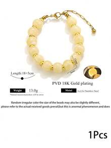 1pc 304 Stainless Steel Beaded Bracelet Vintage Marble Pattern Acrylic Bead Chain Bracelet Stackable Wrist Fall Style - Bracelet - View 8
