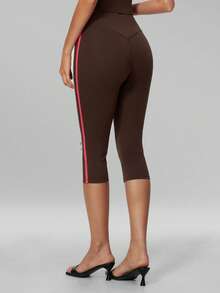 MFVIM Women's Autumn/Winter Colorblock Striped Sports Mid-Length Pants, Suitable For Daily Commute, Outdoor Jogging, Cycling, Yoga, Pilates, Gym Workout - Coffee Brown - View 9