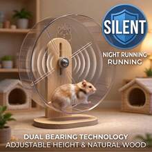 Silent Hamster Running Wheel, Clear Acrylic Exercise Wheel With Natural Wood Stand, Dual Bearing Quiet Spinning Toy, Adjustable Height Running Disc For Hamsters, Gerbils, Small Pets To Relieve Boredom & Keep Daily Exercise - View 1
