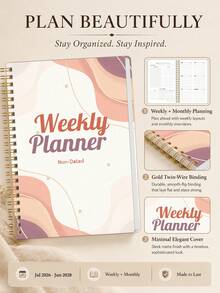 1pc A5 Non-Dated Weekly Planner, Abstract Boho Spiral Organizer With Weekly Goals, To-Do List & Habit Tracker, Office Desk Accessories, Christmas Gifts, Bible Study Materials - A5 - View 5