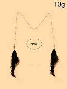 1pc Vintage Bohemian Pearl Face Chain With Black Feather Tassel, Facial Chain Accessory For Evening Party Cosplay Exotic Style - Rhinestones - View 5