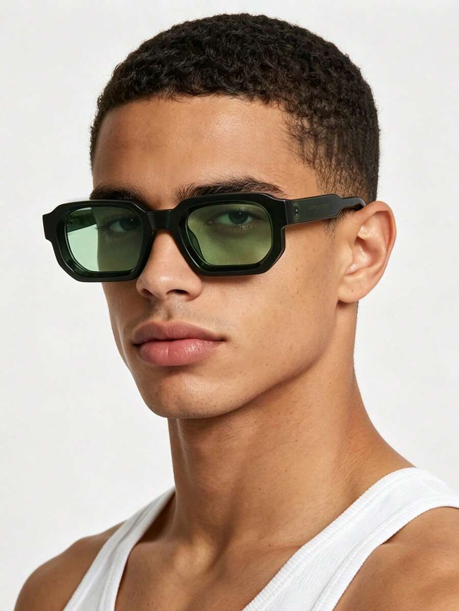 1 PC Men's Lightweight Square Fashion Glasses Solid Color PC Frame Soft Tinted Lens Casual Chic Style For Daily Street Travel Look With Glasses Box - Multicolor - View 1