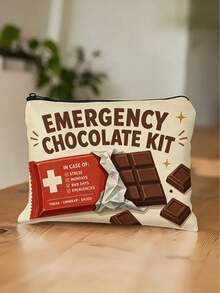 "Emergency Chocolate" Slogan Storage Bag/Travel Toiletry Bag, Zipper Closure, Suitable For Travel, Business Trip, Vacation And Camping - Multicolor - View 12