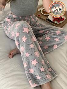 Autumn/Winter Girls' Fashion Warm Star Pattern Double-Sided Velvet Pants, Suitable For Home Leisure Wear, Girls' Pajama Pants - Grey - View 3