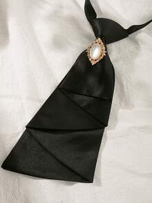 Solid Color Z-Pattern Tie, No-Tie Design, Rhinestone Fashion Bow Tie, Versatile Necktie - Black - View 4