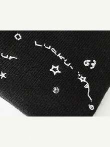 1pc Korean Style Letter Embroidered Knit Beanie Hat For Women, Versatile For Autumn/Winter, Large Head Circumference, Face-Slimming, Blogger Style - Multicolor - View 4