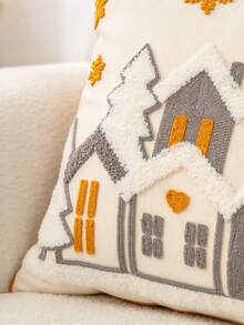 1PC Multicolor Christmas Snow House Canvas Pillow Case, Exquisite Embroidery Craftsmanship, Multiple Sizes Available, Pillow Insert Not Included, Suitable For Various Home Decor Scenes, Machine Washable - Multicolor - View 8