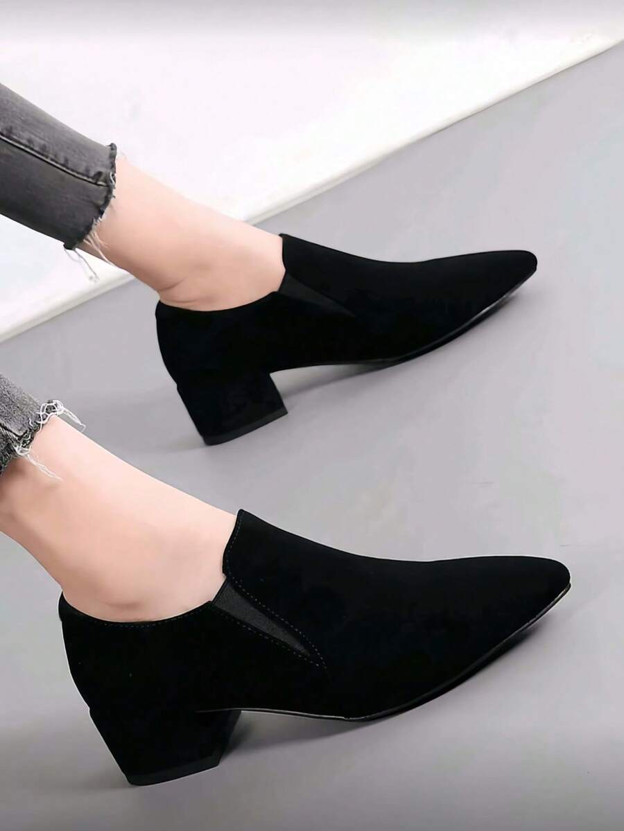 Women's High Heel Pumps, Pointy Toe, Versatile Work PU Material Shoes, Chunky Heel, Spring/Fall New Arrivals, Elegant,Loafers - Black - View 1