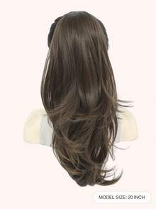 20inch Drawstring Ponytail Extensions Clip In Ponytail High Layered Wavy Pony Tail Light Brown Hair Extensions Synthetic Clip In Hairpiece For Women, Halloween - Light Brown - View 2