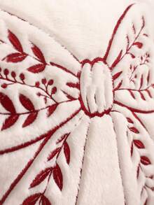 Miater 1pc/2pcs Christmas Decorative Pillow Case, Plush Embroidered Bow, Winter Sofa Living Room Bedroom Home Decor Party Holiday Gift - Red - View 4