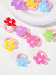 130pcs Girls Colorful Pearl Flower Towel Ring High Elasticity Non-Damaging Daisy Star BB Side Hair Clips Hair Bands For Daily Use - Multicolor - View 3