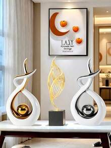 Elegant Modern Art Decor, Twisted Infinity Symbol Resin Sculpture With Gold Trim And Sphere Shape, Desktop Decorative Craft - Multicolor - View 9
